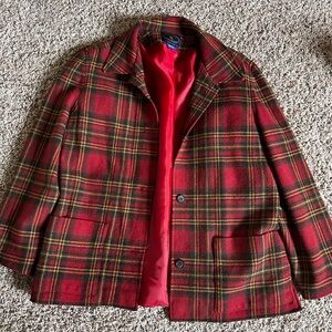 Classic Red Plaid Pea Coat - Timeless Tailored Style